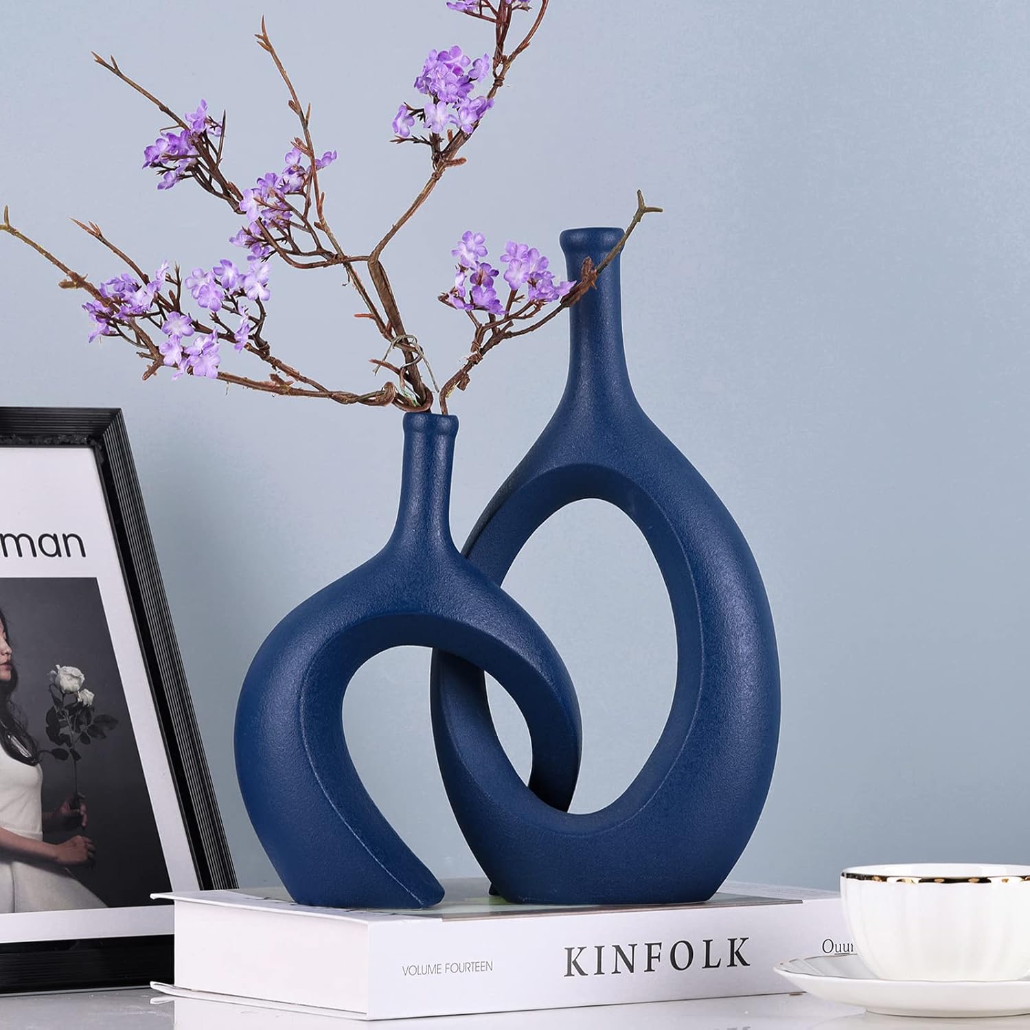 Modern Navy Ceramic Vases Set